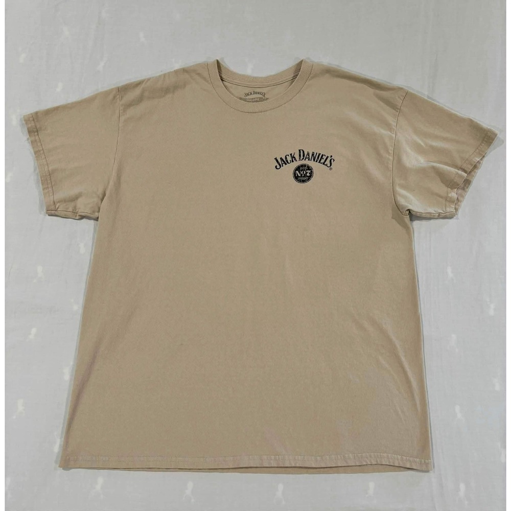 Jack Daniels Old No 7 Tennessee Whiskey Graphic T-Shirt Tan Mens XL Distressed